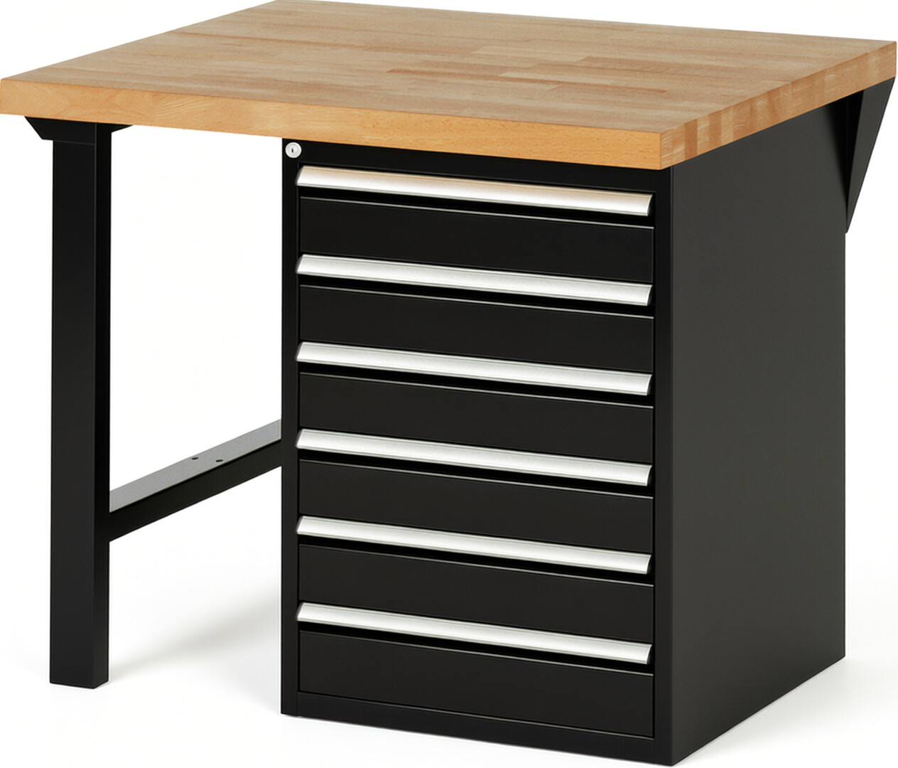 Werkbank Modell 7516 schwarz, BxTxH 1000x900x890 mm,  Buche-Massiv Arbeitsplatte 40 mm,  6 Schubladen mit  Vollauszug 100 % und  SoftClosing