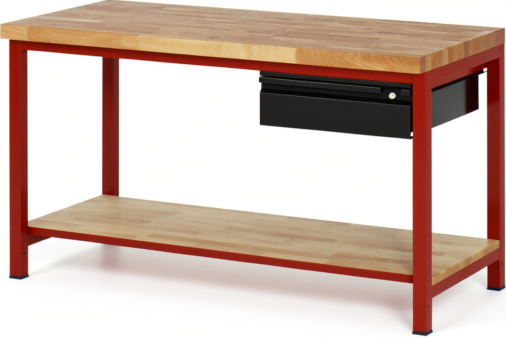 Werkbank - Modell 8001 BASIC rot - schwarz, BxTxH 1500x700x840-1040 mm,  Buche-Massiv Arbeitsplatte 40 mm,  1 Schublade mit  Auszug 90 %
