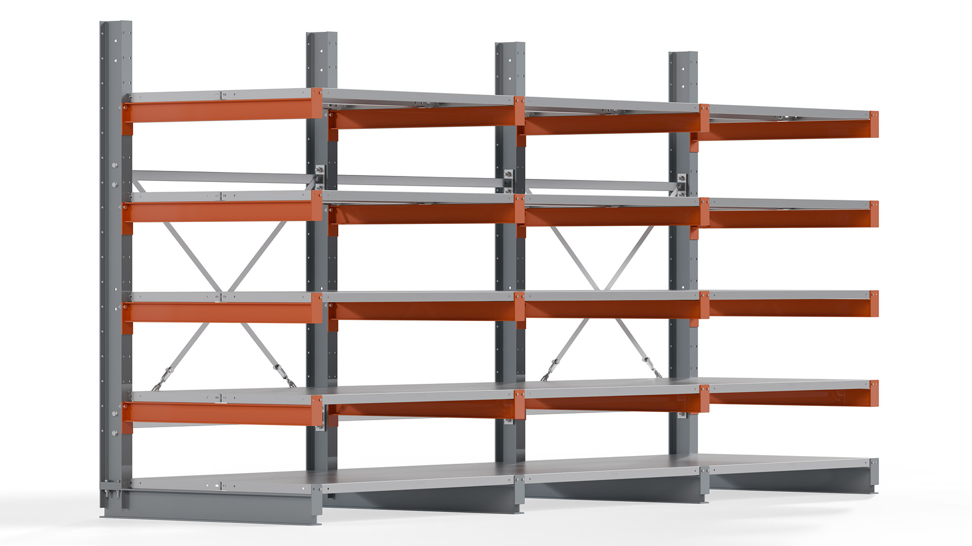 Kragarmregal KARL basic - lackiert - Breite: 384 cm - Höhe: 200 cm - Tiefe: 100 cm - Traglast je Kragarm: 450 kg - einseitig