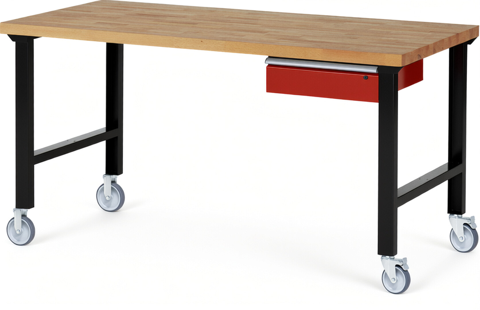 RAU Werkbank schwarz - rot - Breite 200 cm - Tiefe 90 cm - Höhe 100 cm - Buche-Massiv Arbeitsplatte 40 mm