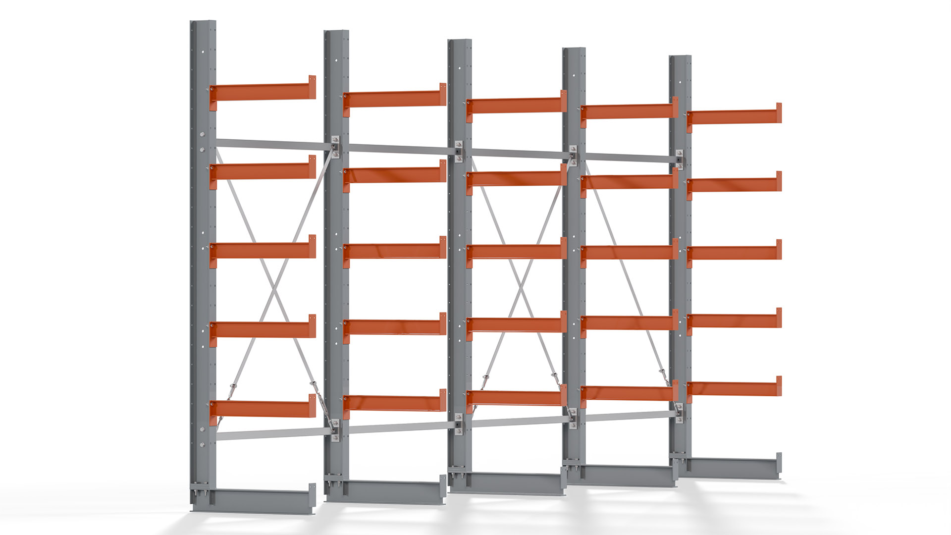 Kragarmregal KARL basic - lackiert - Breite: 512 cm - Höhe: 250 cm - Tiefe: 60 cm - Traglast je Kragarm: 730 kg - einseitig