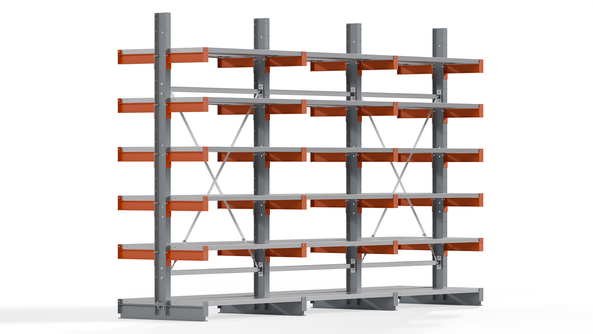 Kragarmregal KARL basic - lackiert - Breite: 384 cm - Höhe: 250 cm - Tiefe: 40 cm - Traglast je Kragarm: 1100 kg - beidseitig