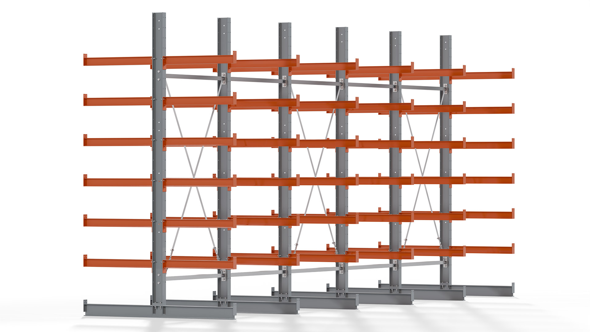Kragarmregal KARL basic - lackiert - Breite: 640 cm - Höhe: 300 cm - Tiefe: 80 cm - Traglast je Kragarm: 550 kg - beidseitig