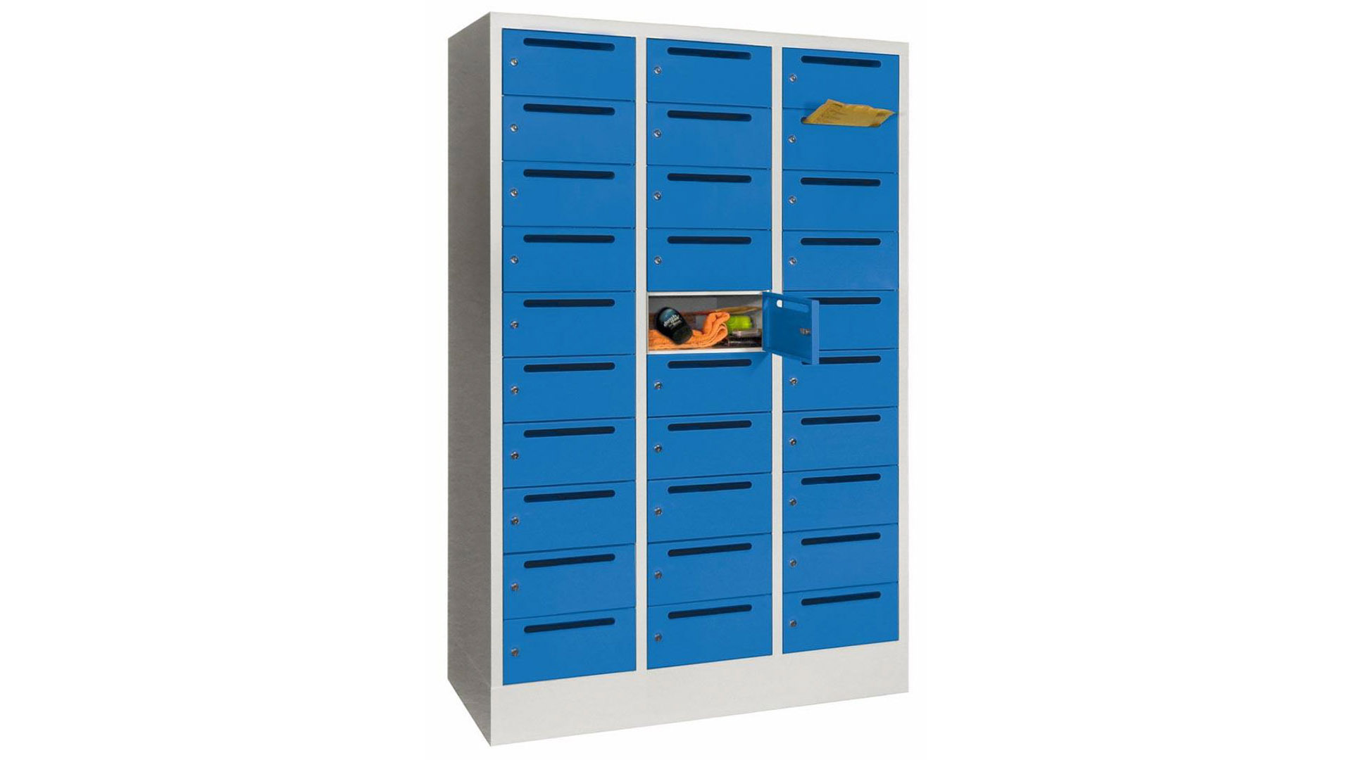 Postverteilerschrank, Breite 120 cm, Höhe 185 cm, Tiefe 50 cm, 30 Fächer