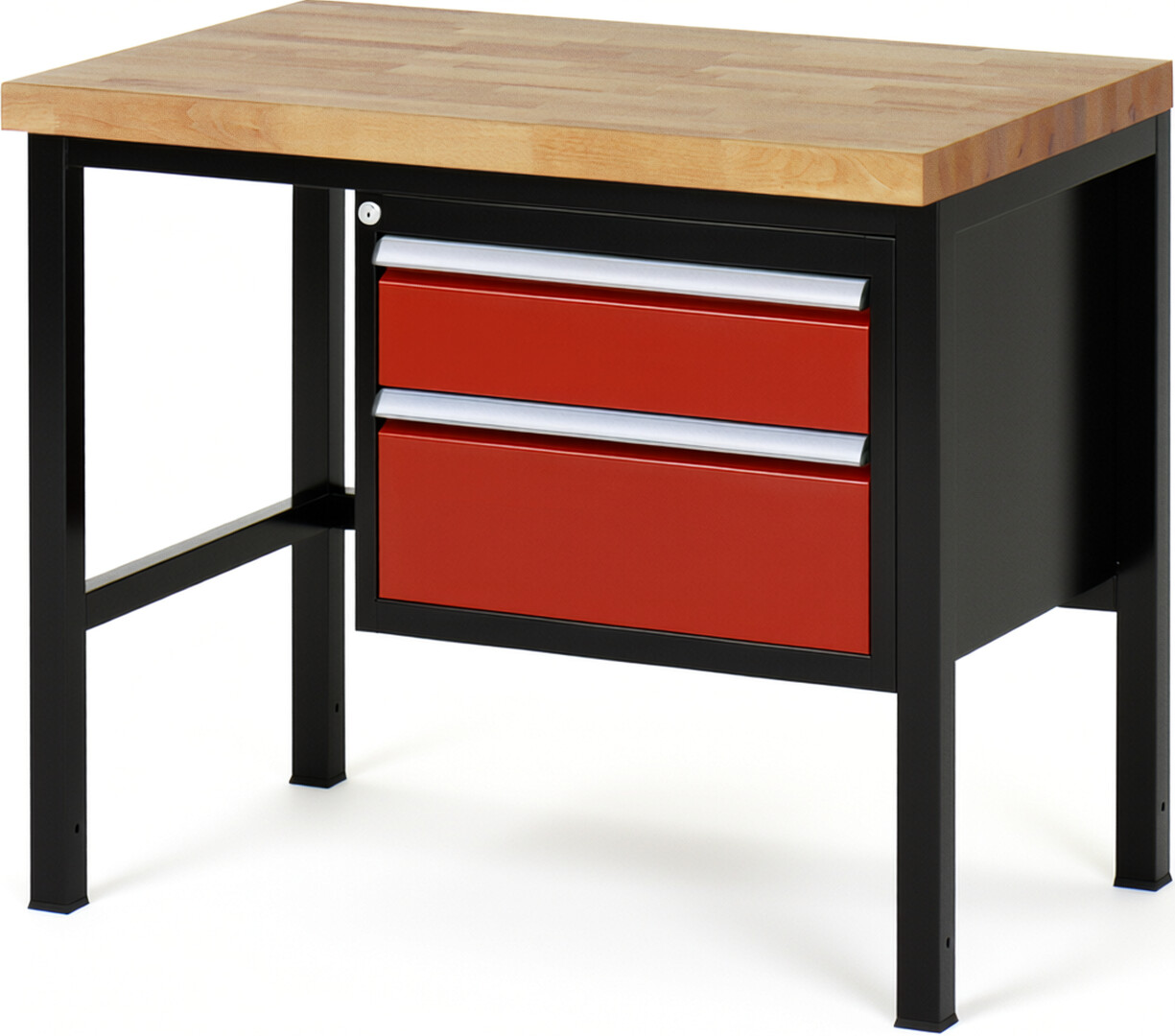 RAU Werkbank schwarz - rot - Breite 100 cm - Tiefe 70 cm - Höhe 104 cm - Buche-Massiv Arbeitsplatte 40 mm