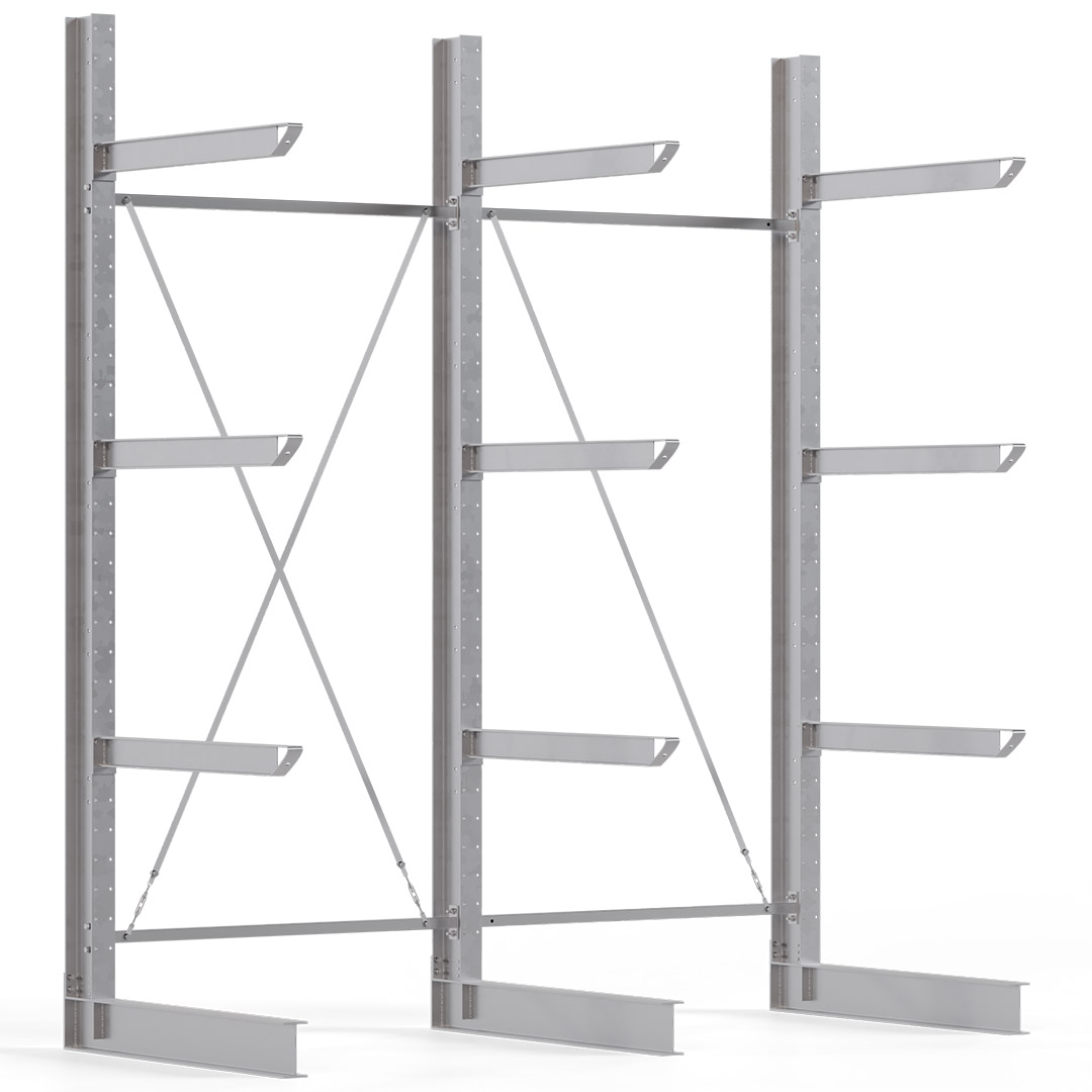 Kragarmregal KARL heavy - feuerverzinkt - Breite: 300 cm - Höhe: 350 cm - Tiefe: 120 cm - Traglast je Kragarm: 800 kg - einseitig