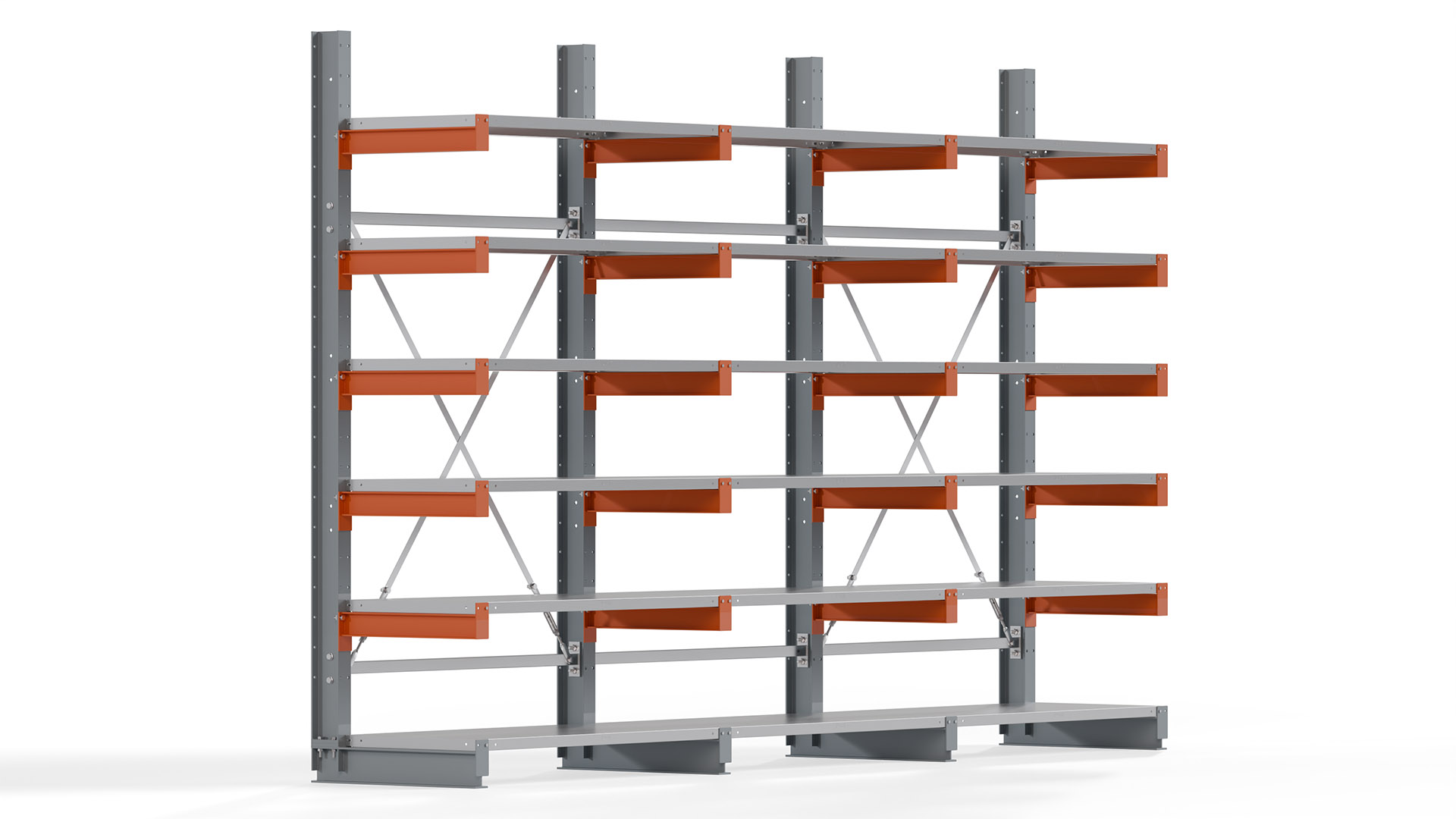 Kragarmregal KARL basic - lackiert - Breite: 384 cm - Höhe: 250 cm - Tiefe: 60 cm - Traglast je Kragarm: 730 kg - einseitig
