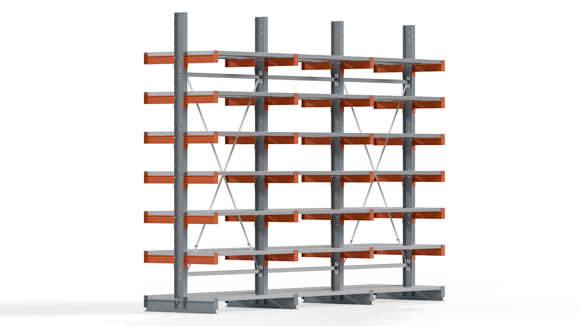 Kragarmregal KARL basic - lackiert - Breite: 384 cm - Höhe: 300 cm - Tiefe: 40 cm - Traglast je Kragarm: 1100 kg - beidseitig