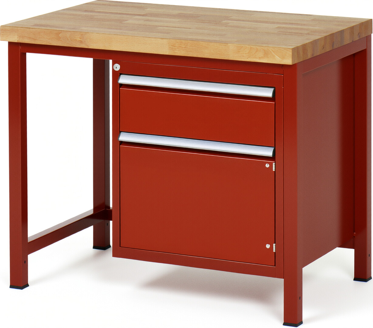 Werkbank Modell 8152 rot, BxTxH 1000x700x840 mm,  Buche-Massiv Arbeitsplatte 40 mm,  1 Schublade mit  Auszug 90 %