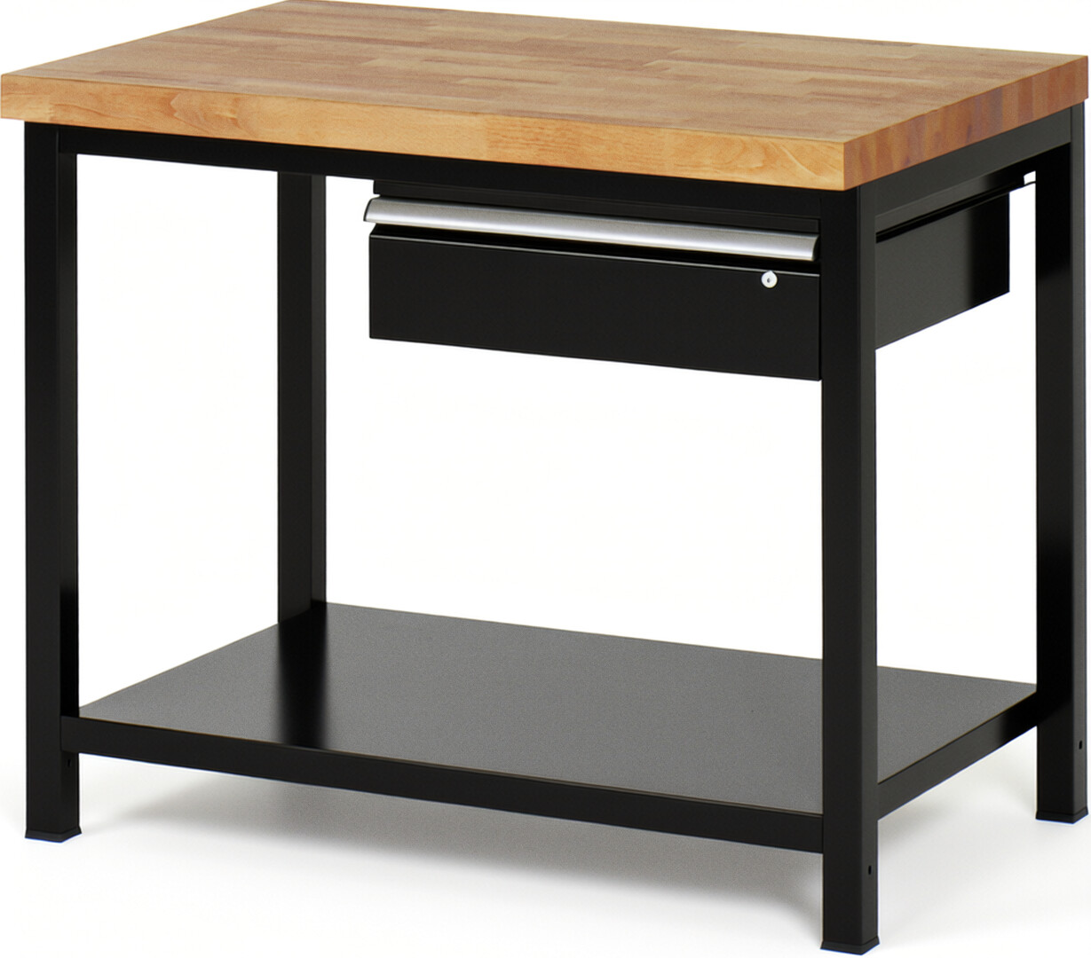 Werkbank Modell 8001 schwarz, BxTxH 1000x700x840 mm,  Buche-Massiv Arbeitsplatte 40 mm,  1 Schublade mit  Auszug 90 %