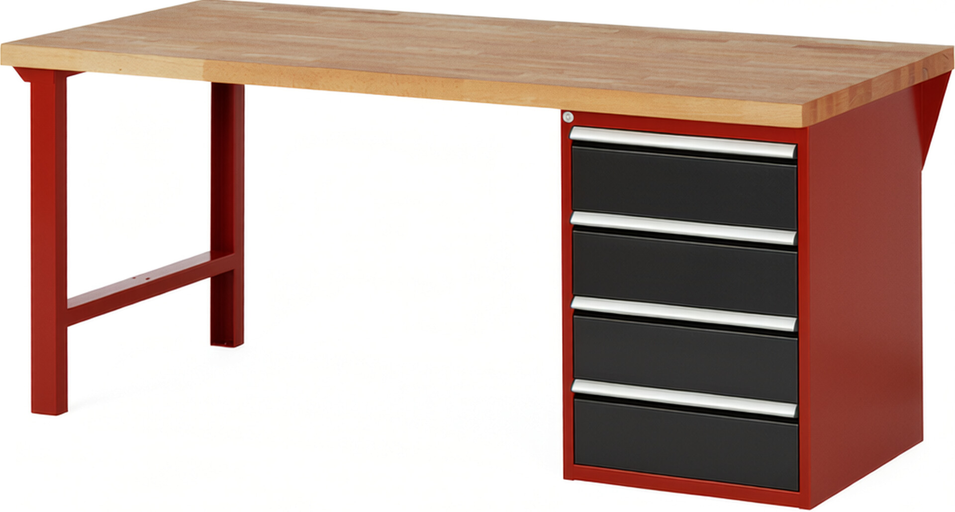 Werkbank Modell 7509 rot - schwarz, BxTxH 2000x900x890 mm,  Buche-Massiv Arbeitsplatte 40 mm,  4 Schubladen mit  Auszug 90 %