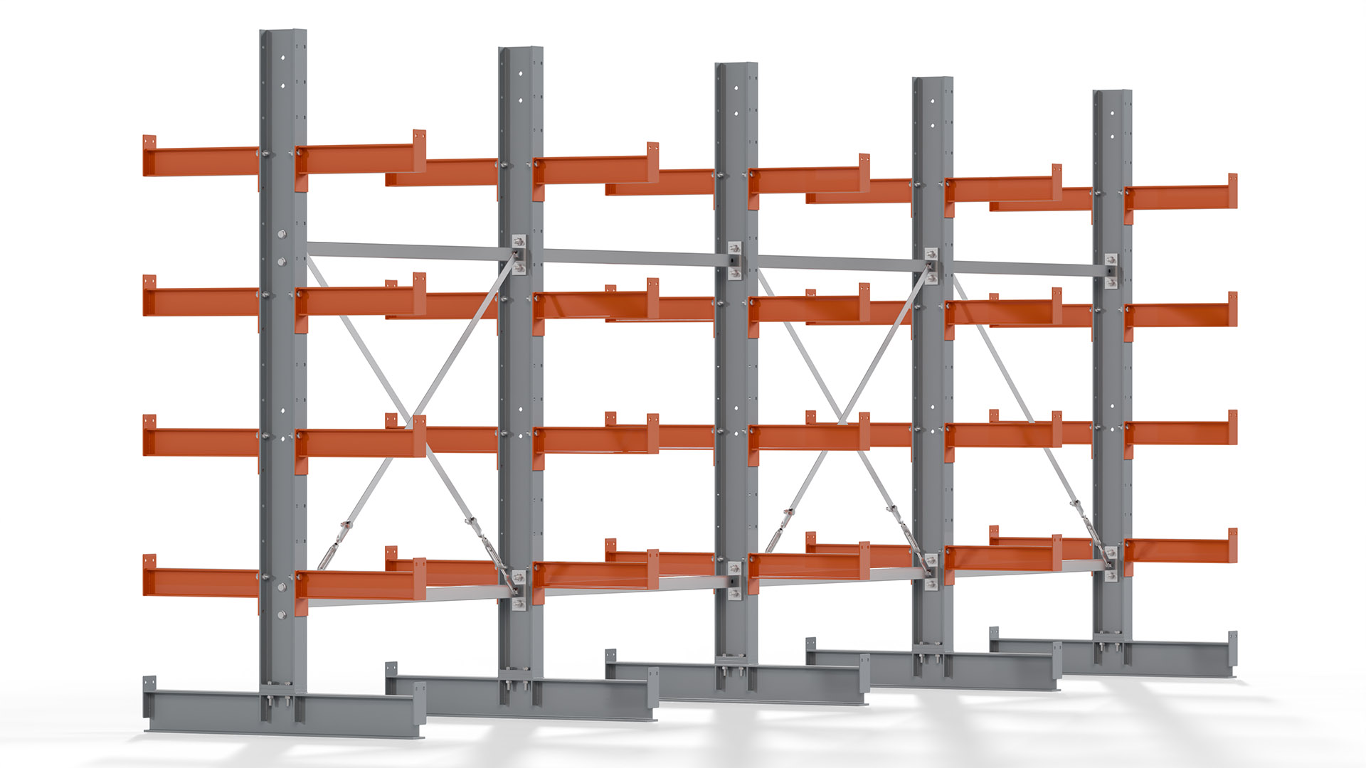 Kragarmregal KARL basic - lackiert - Breite: 512 cm - Höhe: 200 cm - Tiefe: 40 cm - Traglast je Kragarm: 1100 kg - beidseitig