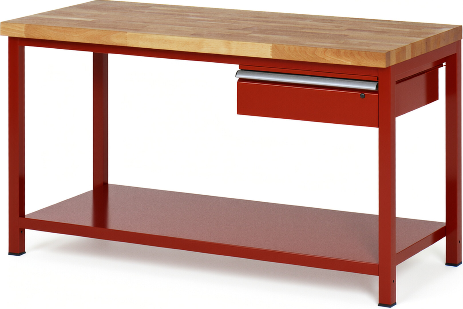 Werkbank Modell 8001 rot, BxTxH 1500x700x840 mm,  Buche-Massiv Arbeitsplatte 40 mm,  1 Schublade mit  Auszug 90 %