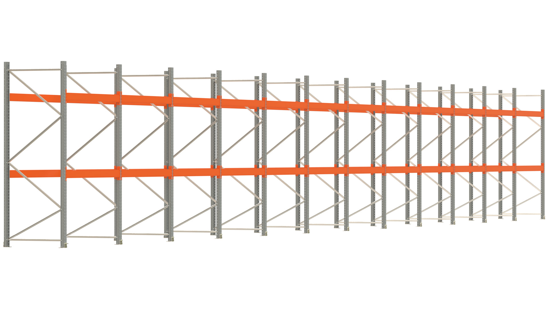 Palettenregal ARTUS - Breite 2390,5 cm - Höhe 300 cm - Tiefe 110 cm - Fachlast 3000 kg - 72 Palettenstellplätze