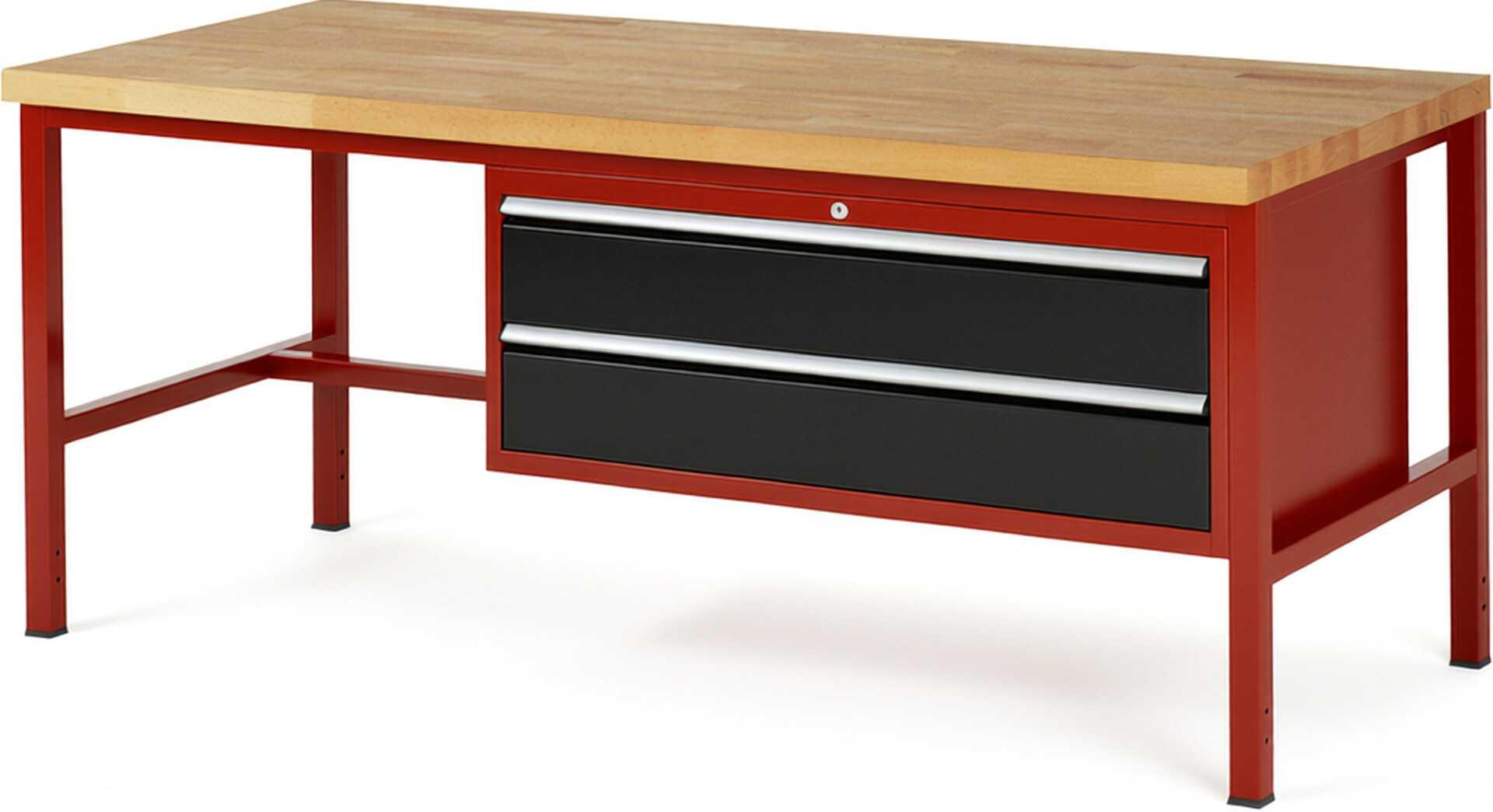 Werkbank Modell 8325 rot - schwarz, BxTxH 2000x900x840 mm,  Buche-Massiv Arbeitsplatte 40 mm,  2 Schubladen mit  Auszug 90 %