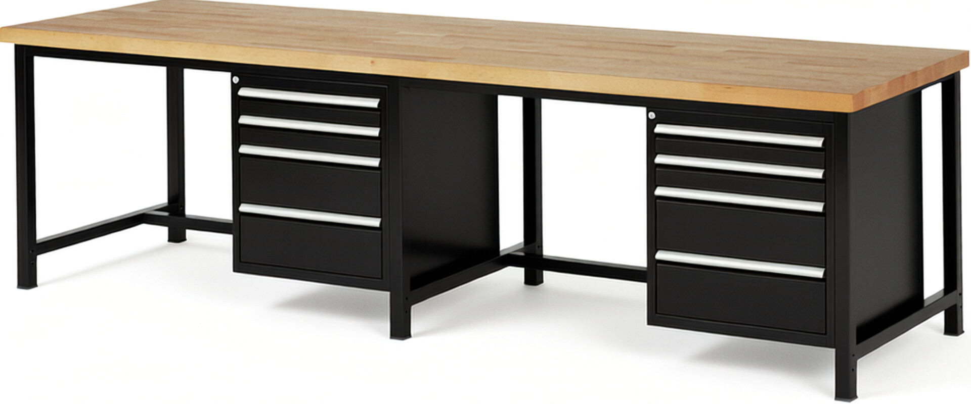 RAU Werkbank schwarz - Breite 300 cm - Tiefe 90 cm - Höhe 104 cm - Buche-Massiv Arbeitsplatte 40 mm