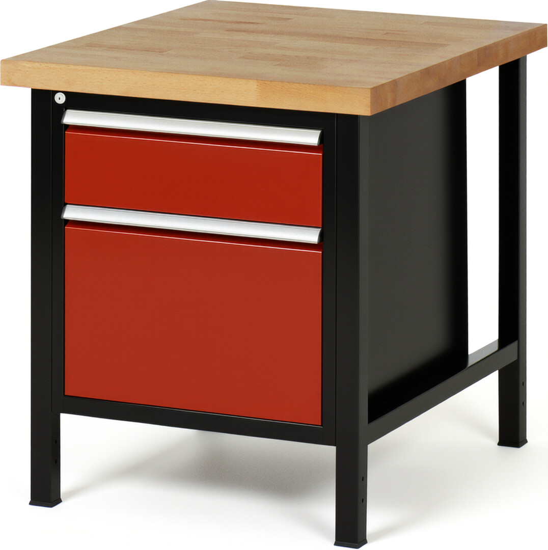 RAU Werkbank schwarz - rot - Breite 75 cm - Tiefe 90 cm - Höhe 104 cm - Buche-Massiv Arbeitsplatte 40 mm