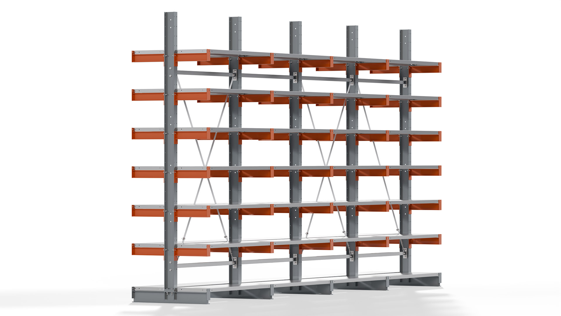 Kragarmregal KARL basic - lackiert - Breite: 512 cm - Höhe: 300 cm - Tiefe: 40 cm - Traglast je Kragarm: 1100 kg - beidseitig