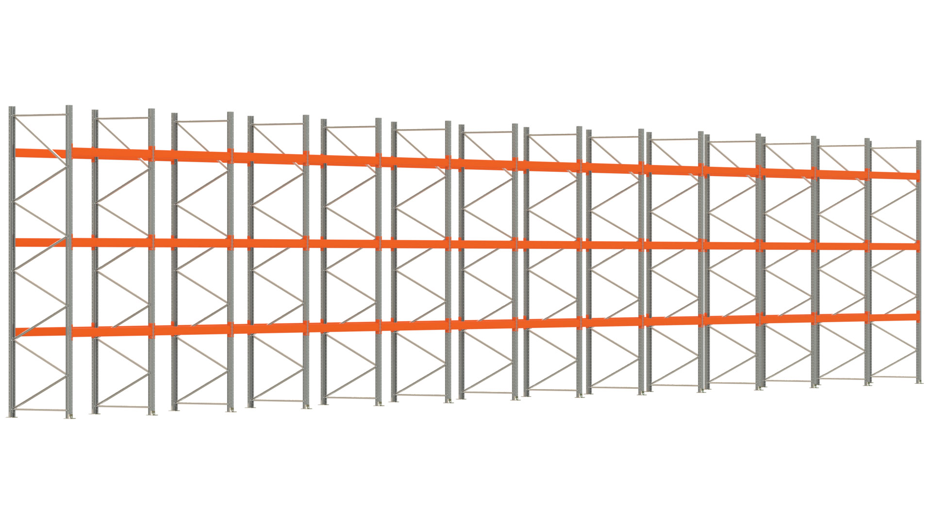 Palettenregal ARTUS - Breite 2589 cm - Höhe 450 cm - Tiefe 110 cm - Fachlast 3000 kg - 104 Palettenstellplätze