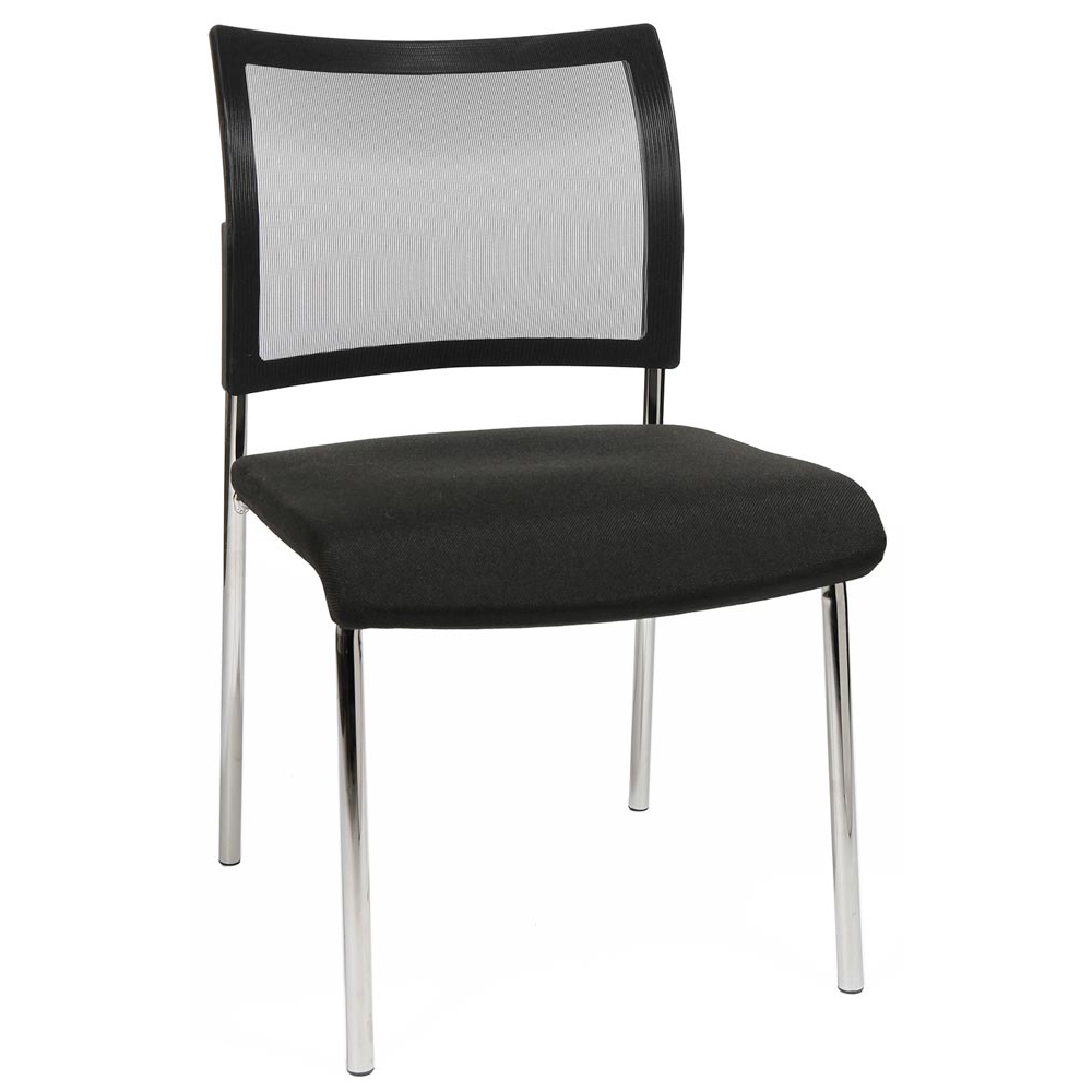 Stapelstuhl, Sitz-BxTxH 480x450x430 mm, Gesamthöhe 830 mm, 4-Fuß-Gestell verchromt, Netzrücken schwarz, Sitzpolster schwarz, VE 2 Stück