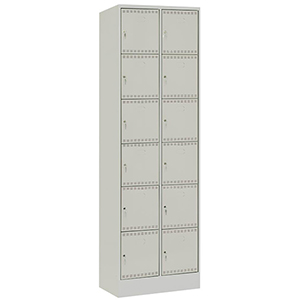 Akku-Ladeschrank, Fächerschrank, BxTxH 610x582x1995 mm, 12 Fächer, Abteil-BxH 300x300 mm, RAL 7035 lichtgrau