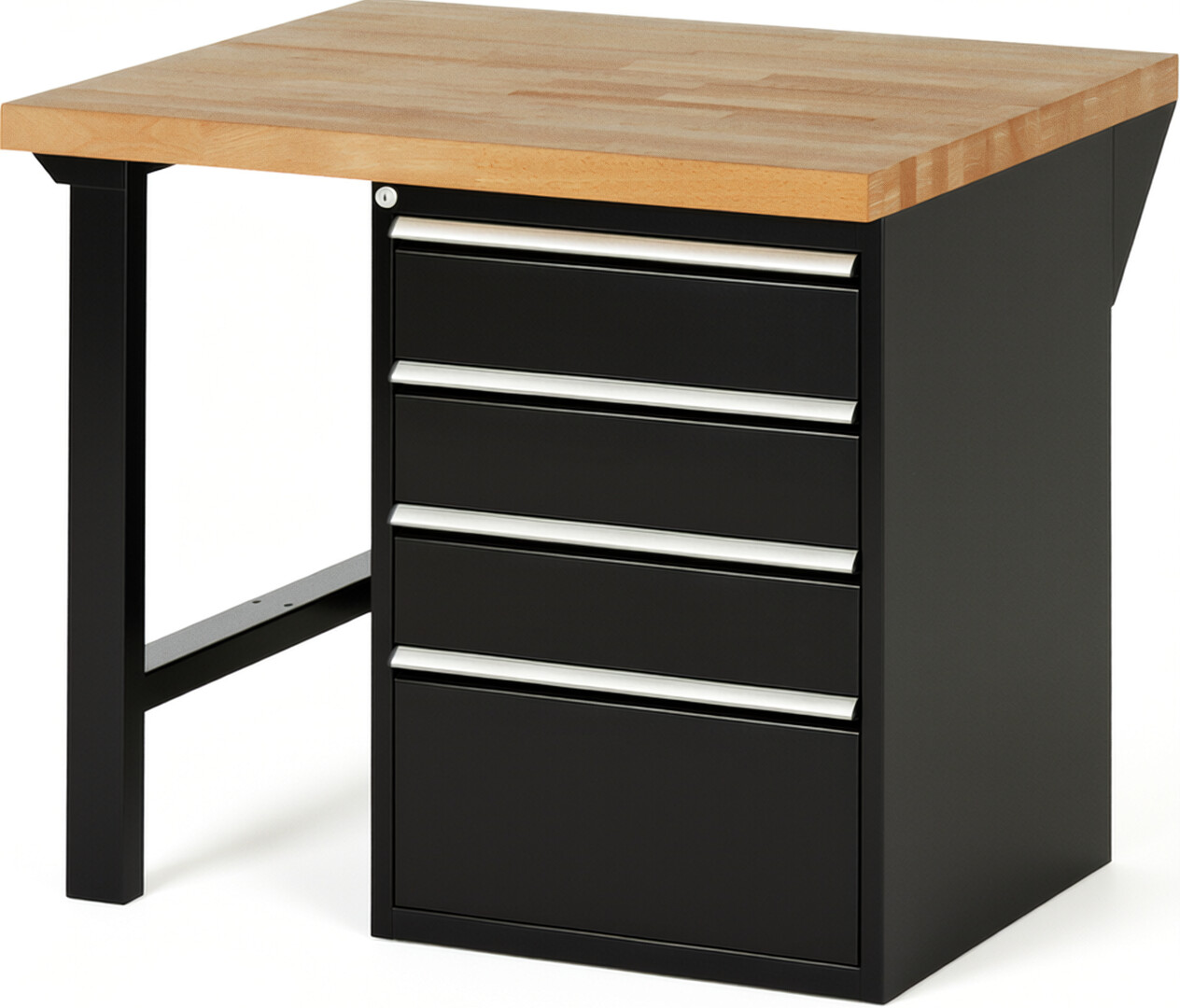 Werkbank Modell 7510 schwarz, BxTxH 1000x900x890 mm,  Buche-Massiv Arbeitsplatte 40 mm,  4 Schubladen mit  Auszug 90 %
