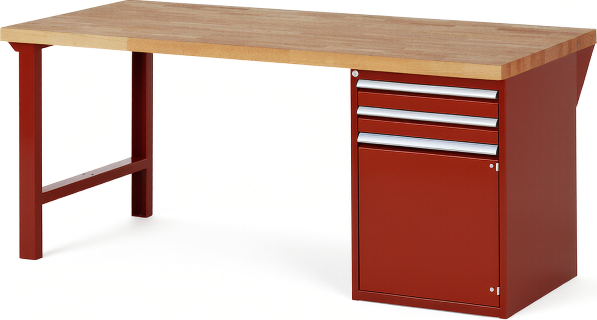 Werkbank Modell 7503 rot, BxTxH 2000x900x890 mm,  Buche-Massiv Arbeitsplatte 40 mm,  2 Schubladen mit  Vollauszug 100 % und  SoftClosing