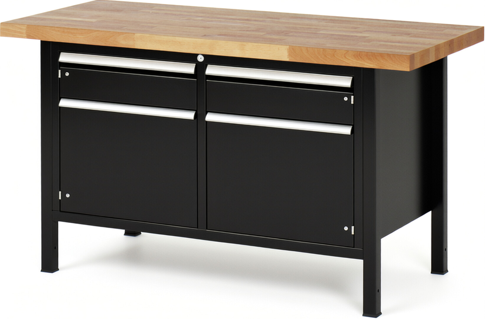 Werkbank Modell 8465 schwarz, BxTxH 1500x700x840 mm,  Buche-Massiv Arbeitsplatte 40 mm