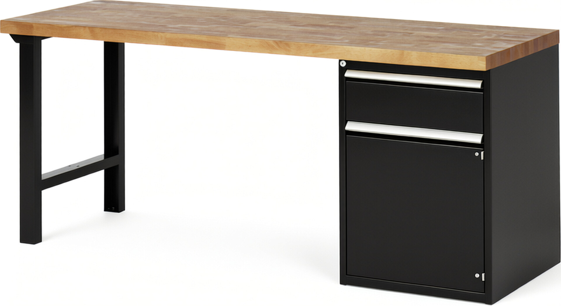 Werkbank Modell 7502 schwarz, BxTxH 2000x700x890 mm,  Buche-Massiv Arbeitsplatte 40 mm,  1 Schublade mit  Auszug 90 %