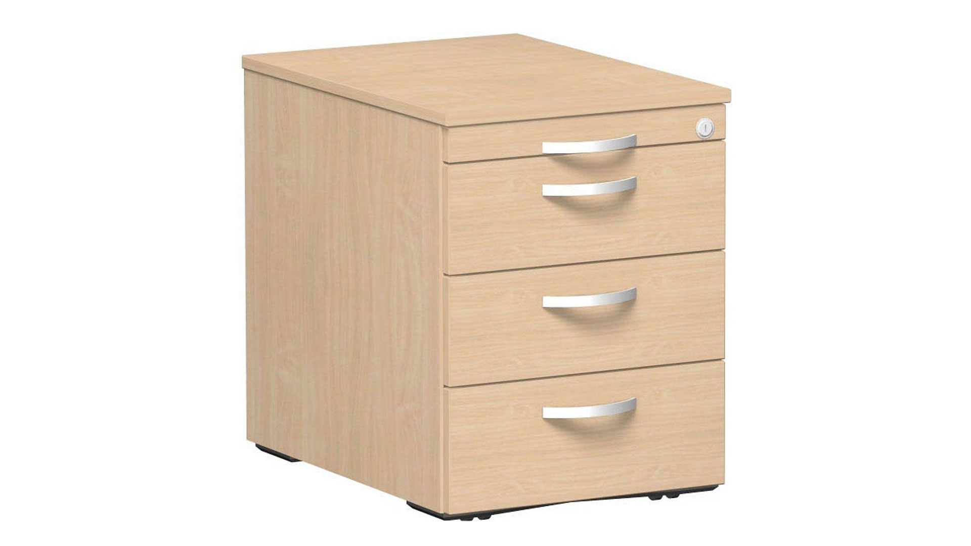 Rollcontainer, BxTxH 438x600x565 mm, 1 Utensilienschub, 3 Schubladen, Schloss, buche