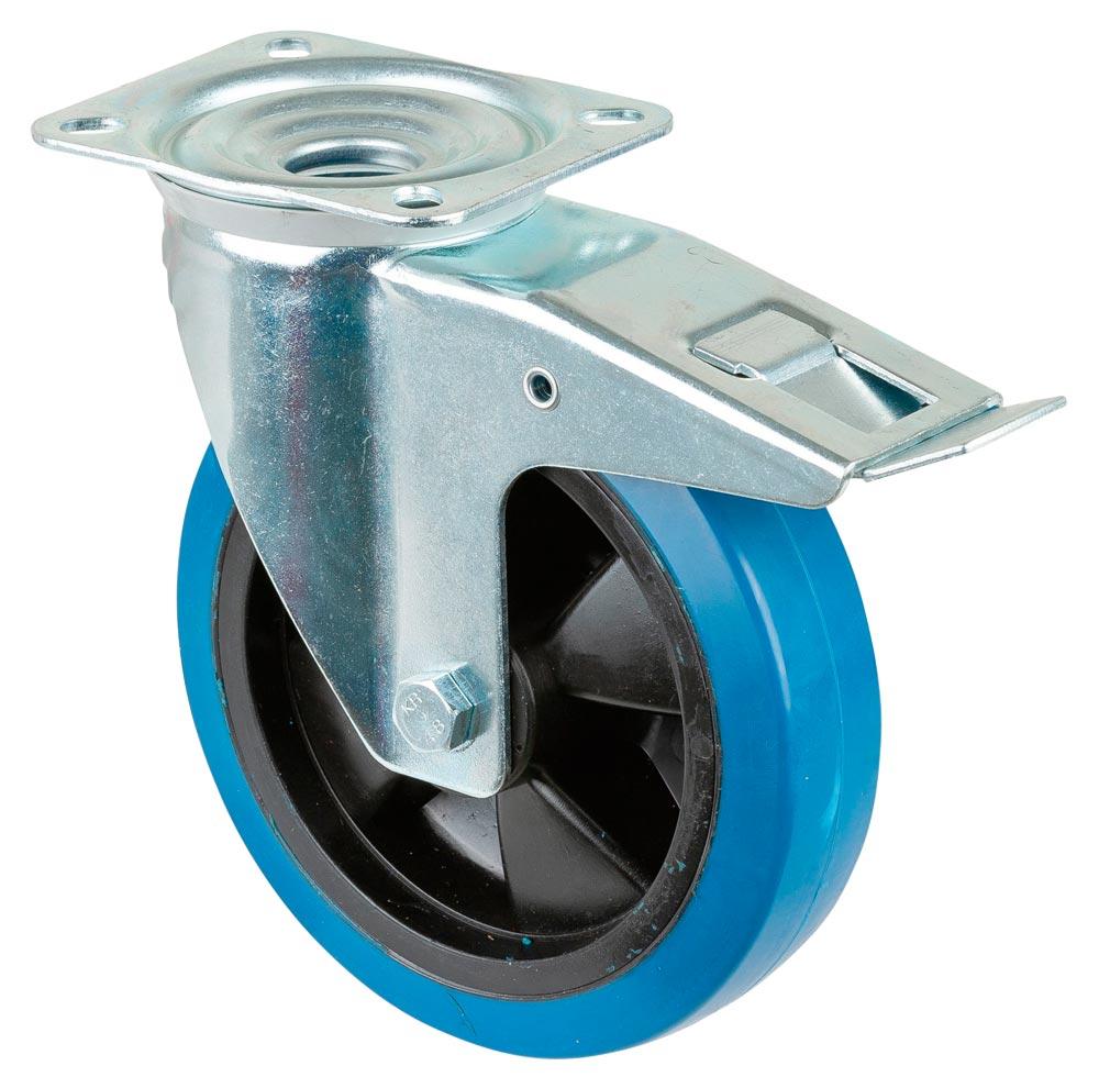 Lenkrolle m. Festst., Elastik-Vollgummi blau