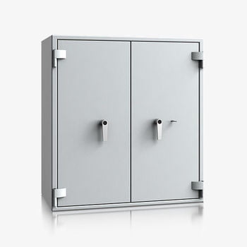 Dokumententresor, Geldschrank, Safe, VdS Klasse 1, 60 Minuten feuerfest, Türen 2-flügelig, 2 Fachböden, 1.045 x 975 x 506 mm (HxBxT), lichtgrau