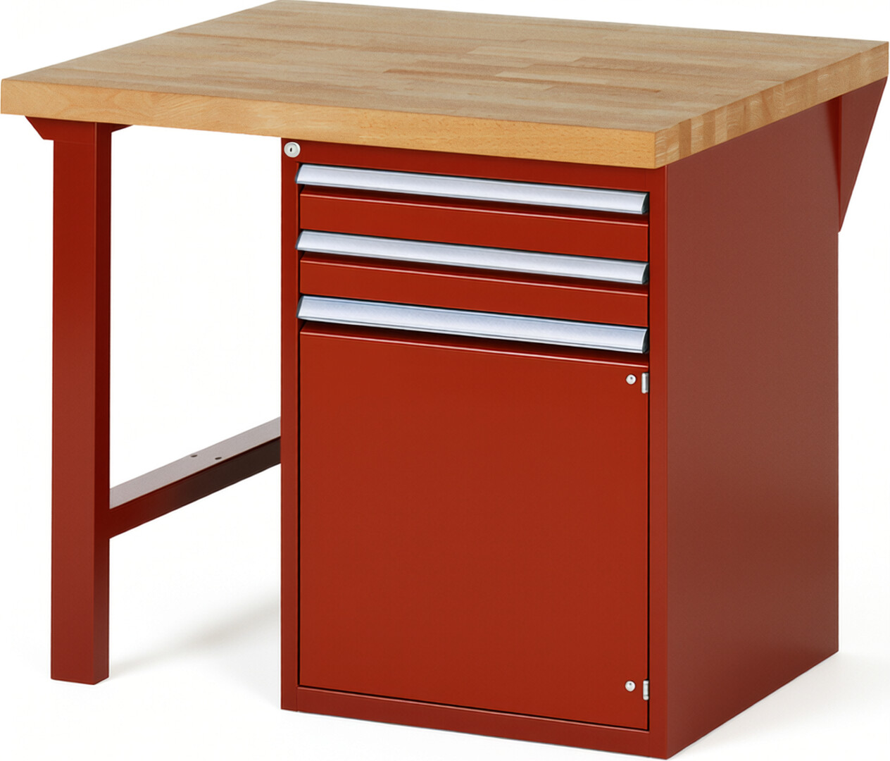 Werkbank Modell 7503 rot, BxTxH 1000x900x890 mm,  Buche-Massiv Arbeitsplatte 40 mm,  2 Schubladen mit  Vollauszug 100 % und  SoftClosing