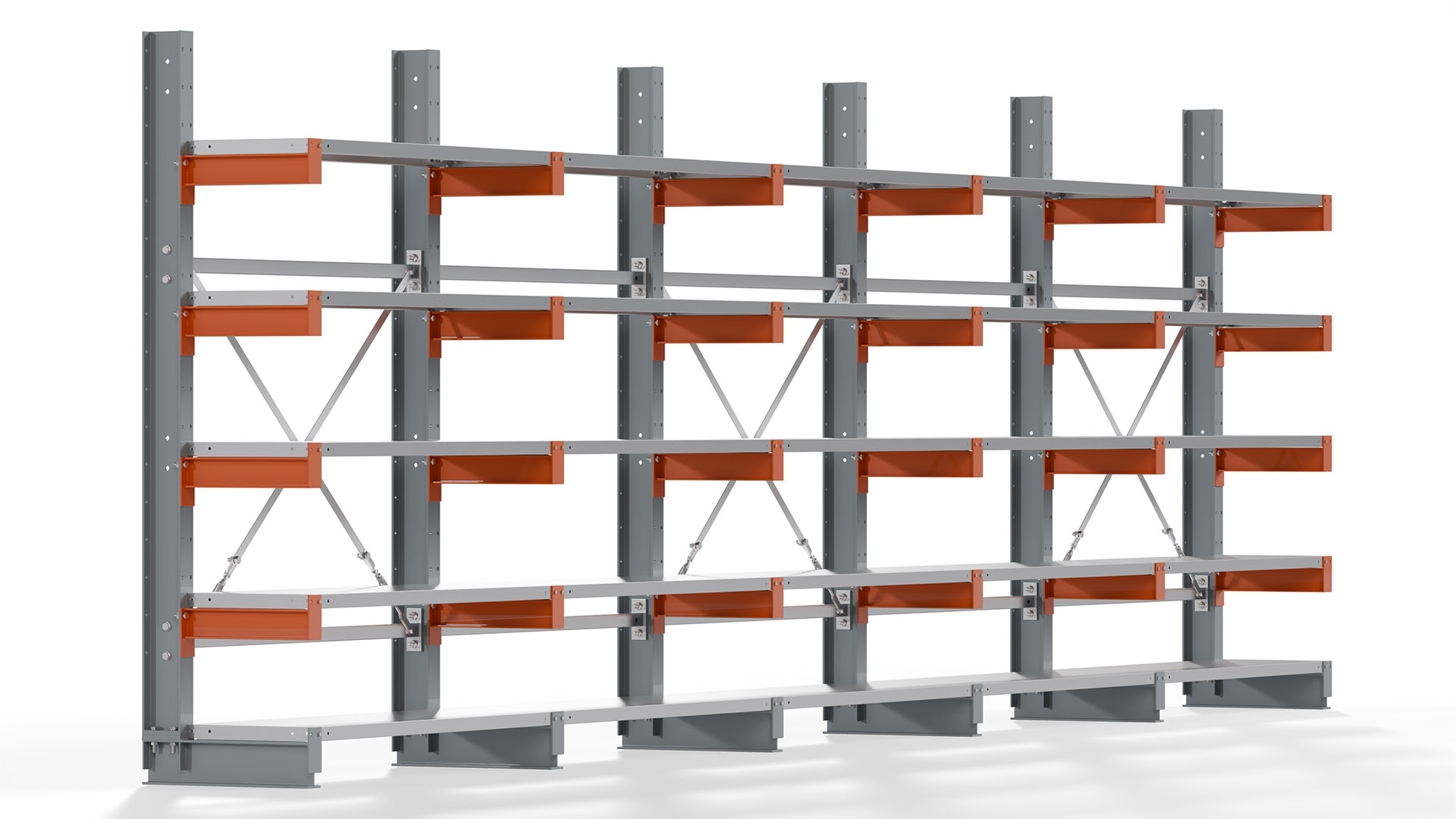 Kragarmregal KARL basic - lackiert - Breite: 640 cm - Höhe: 200 cm - Tiefe: 40 cm - Traglast je Kragarm: 1100 kg - einseitig