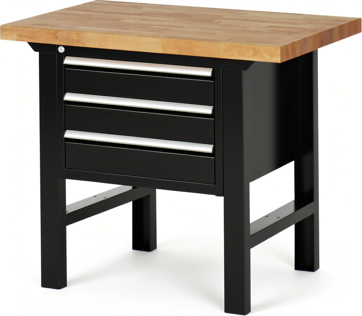 Werkbank Modell 7127 schwarz, BxTxH 1000x700x840 mm,  Buche-Massiv Arbeitsplatte 40 mm,  3 Schubladen mit  Vollauszug 100 % und  SoftClosing