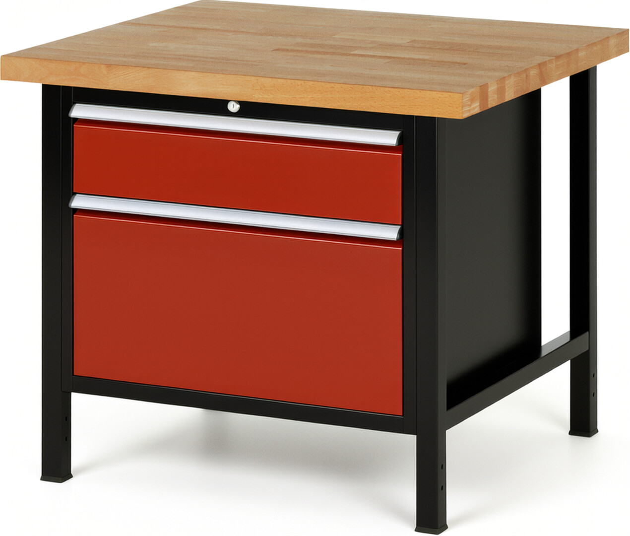 RAU Werkbank schwarz - rot - Breite 100 cm - Tiefe 90 cm - Höhe 104 cm - Buche-Massiv Arbeitsplatte 40 mm