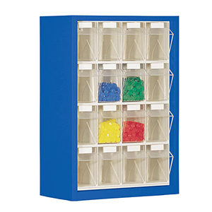 Kleinteilemagazin - Hängeschrank, BxTxH 665x250x910 mm, 16 Kästen, 16xGr. 4, RAL 5010 enzianblau