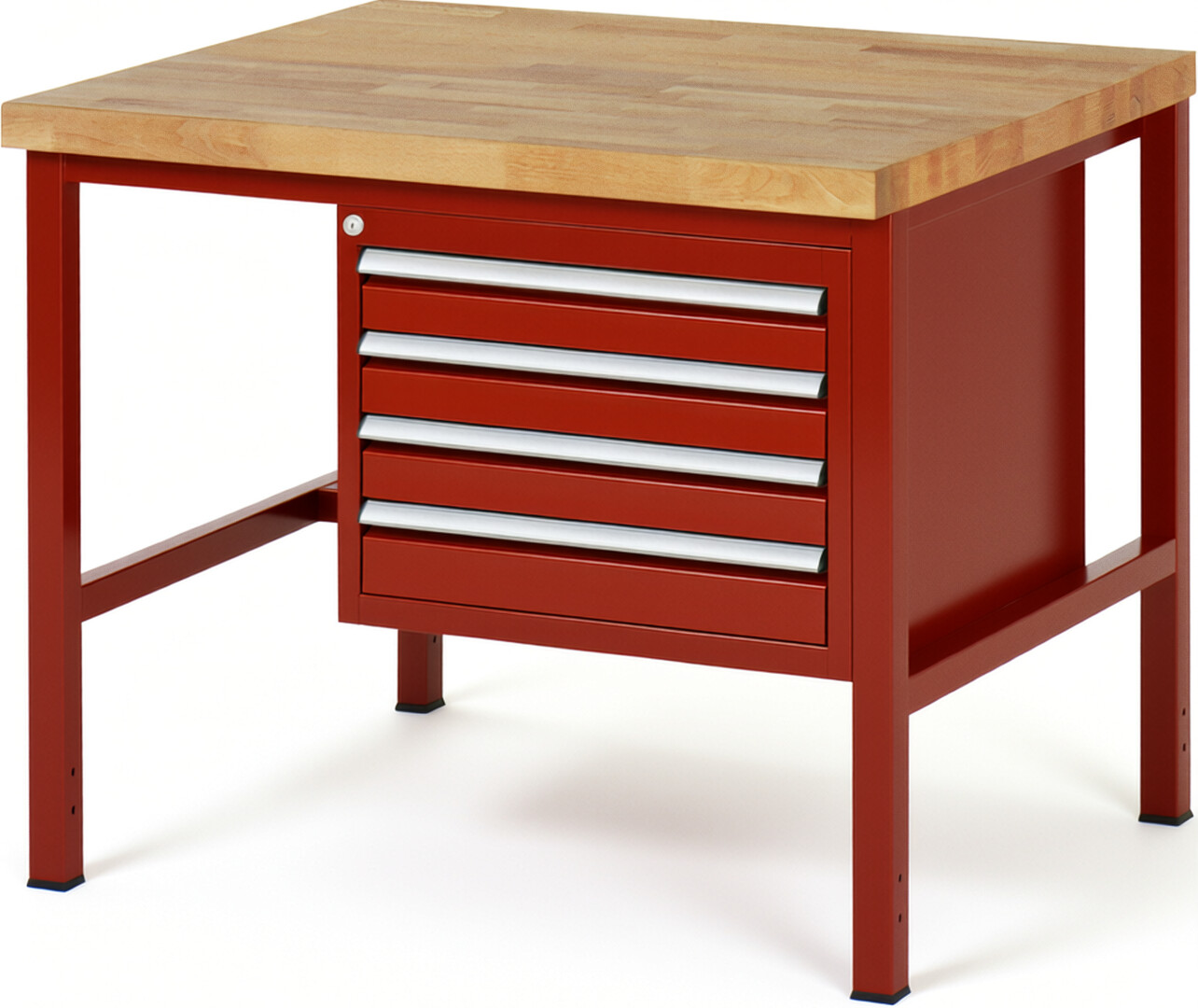 Werkbank Modell 8133 rot, BxTxH 1000x900x840 mm,  Buche-Massiv Arbeitsplatte 40 mm,  4 Schubladen mit  Auszug 90 %