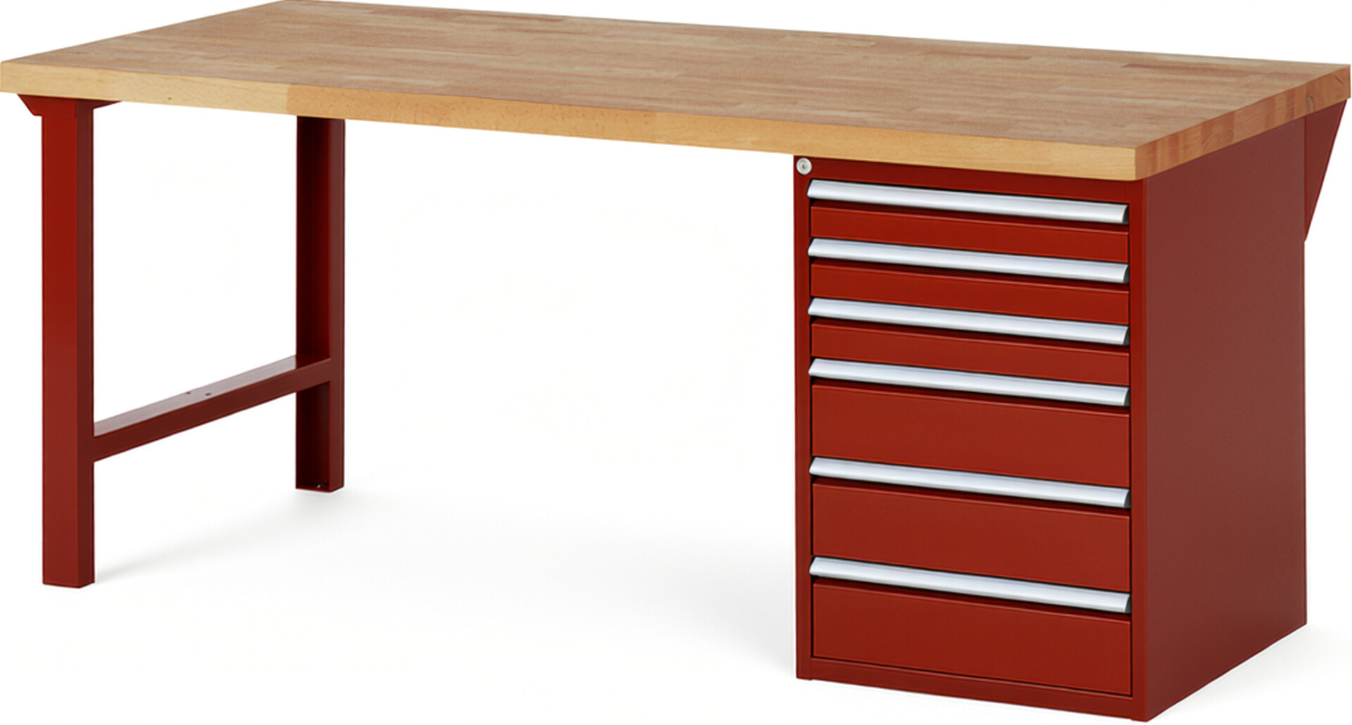 Werkbank Modell 7515 rot, BxTxH 2000x900x890 mm,  Buche-Massiv Arbeitsplatte 40 mm,  6 Schubladen mit  Vollauszug 100 % und  SoftClosing
