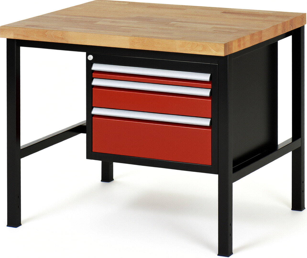 RAU Werkbank schwarz - rot - Breite 100 cm - Tiefe 90 cm - Höhe 104 cm - Buche-Massiv Arbeitsplatte 40 mm