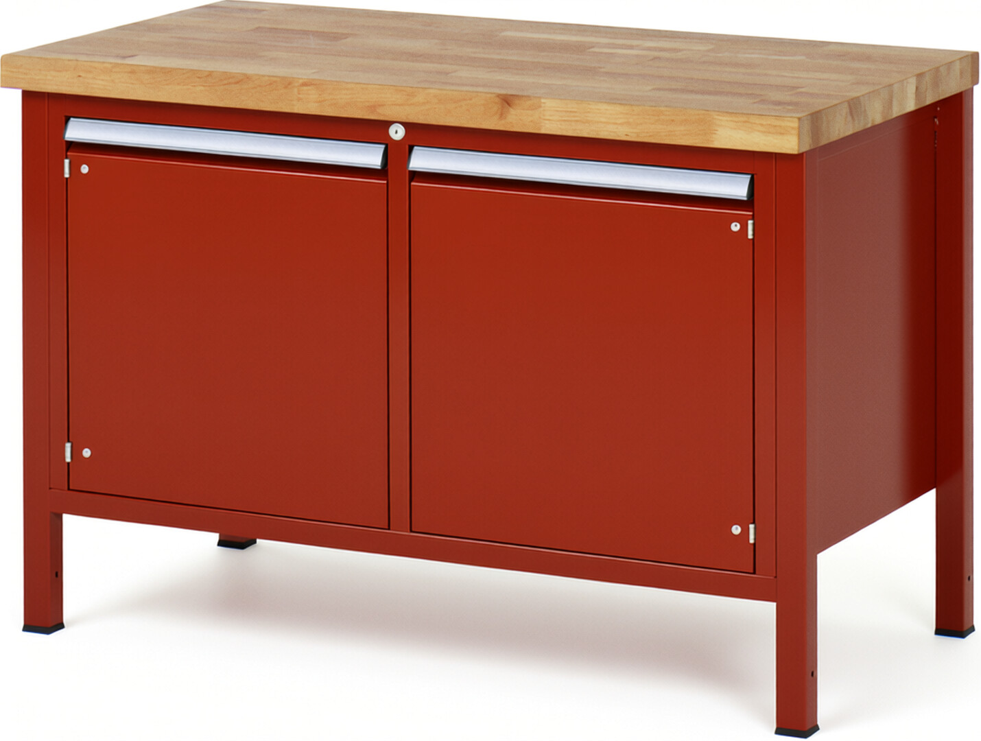 Werkbank Modell 8465 rot, BxTxH 1250x700x840 mm,  Buche-Massiv Arbeitsplatte 40 mm
