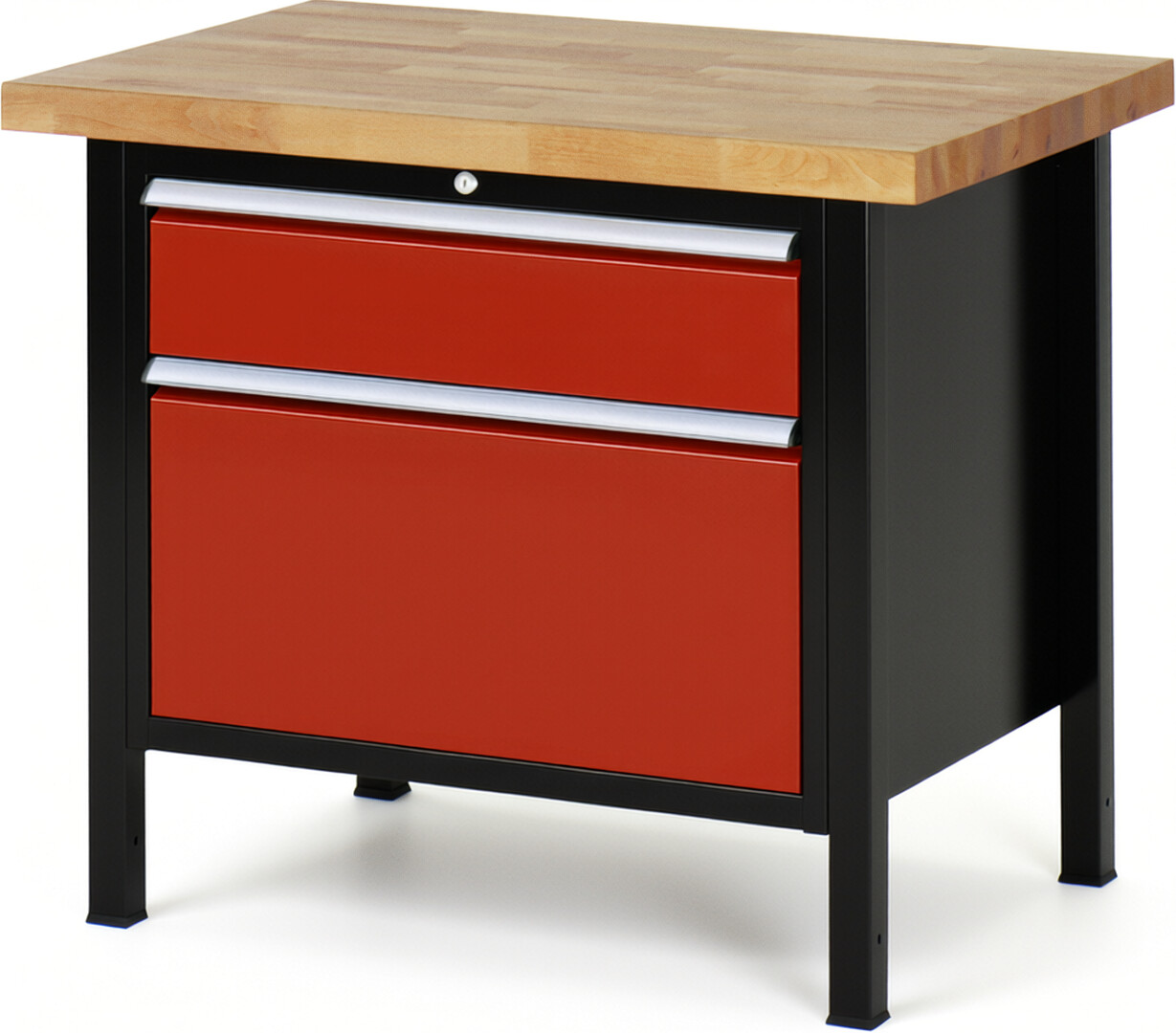 RAU Werkbank schwarz - rot - Breite 100 cm - Tiefe 70 cm - Höhe 104 cm - Buche-Massiv Arbeitsplatte 40 mm