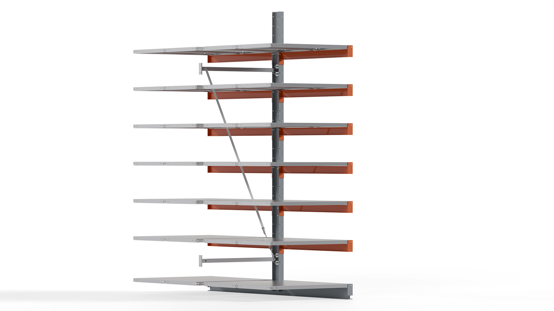 Kragarmregal KARL basic - Anbaufeld - Breite: 100 cm - Höhe: 300 cm - Tiefe: 252 cm - Traglast je Arm: 370 kg - doppelseitig