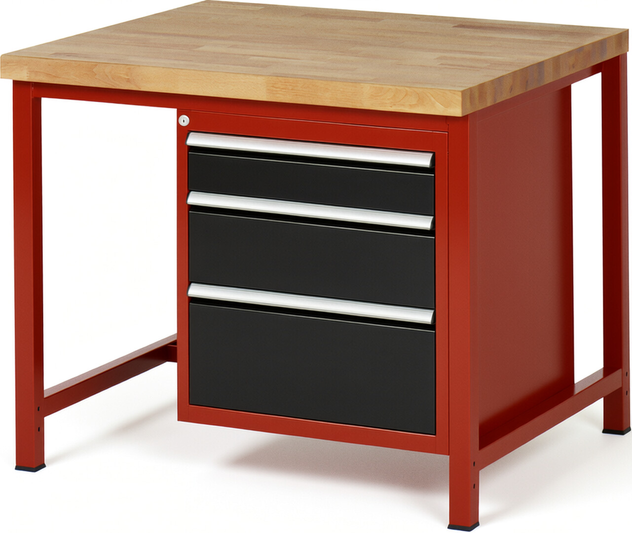 Werkbank Modell 8159 rot - schwarz, BxTxH 1000x900x840-1040 mm,  Buche-Massiv Arbeitsplatte 40 mm,  3 Schubladen mit  Auszug 90 %