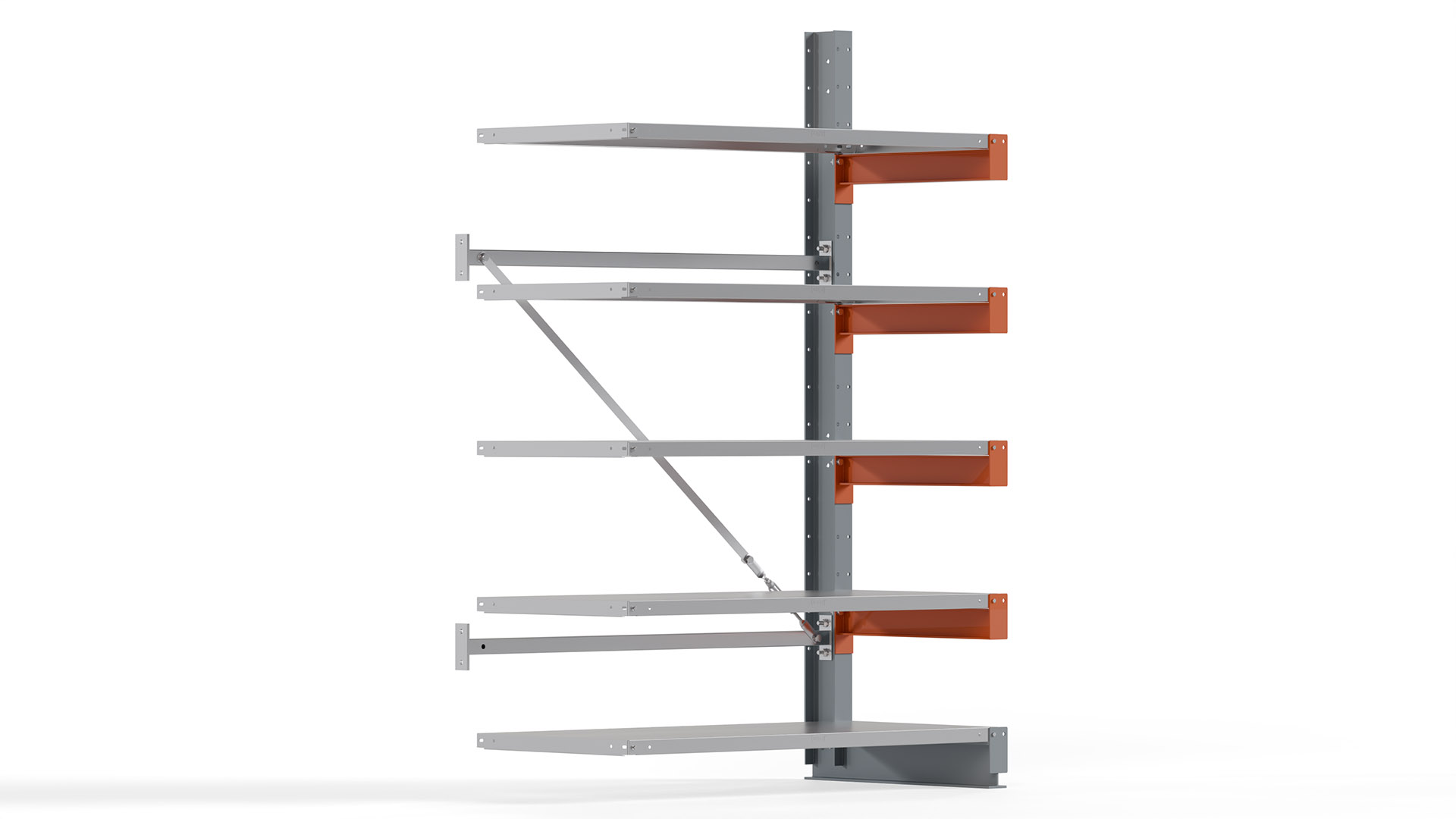 Kragarmregal KARL basic - Anbaufeld - Breite: 128 cm - Höhe: 200 cm - Tiefe: 72 cm - Traglast je Arm: 730 kg - einseitig
