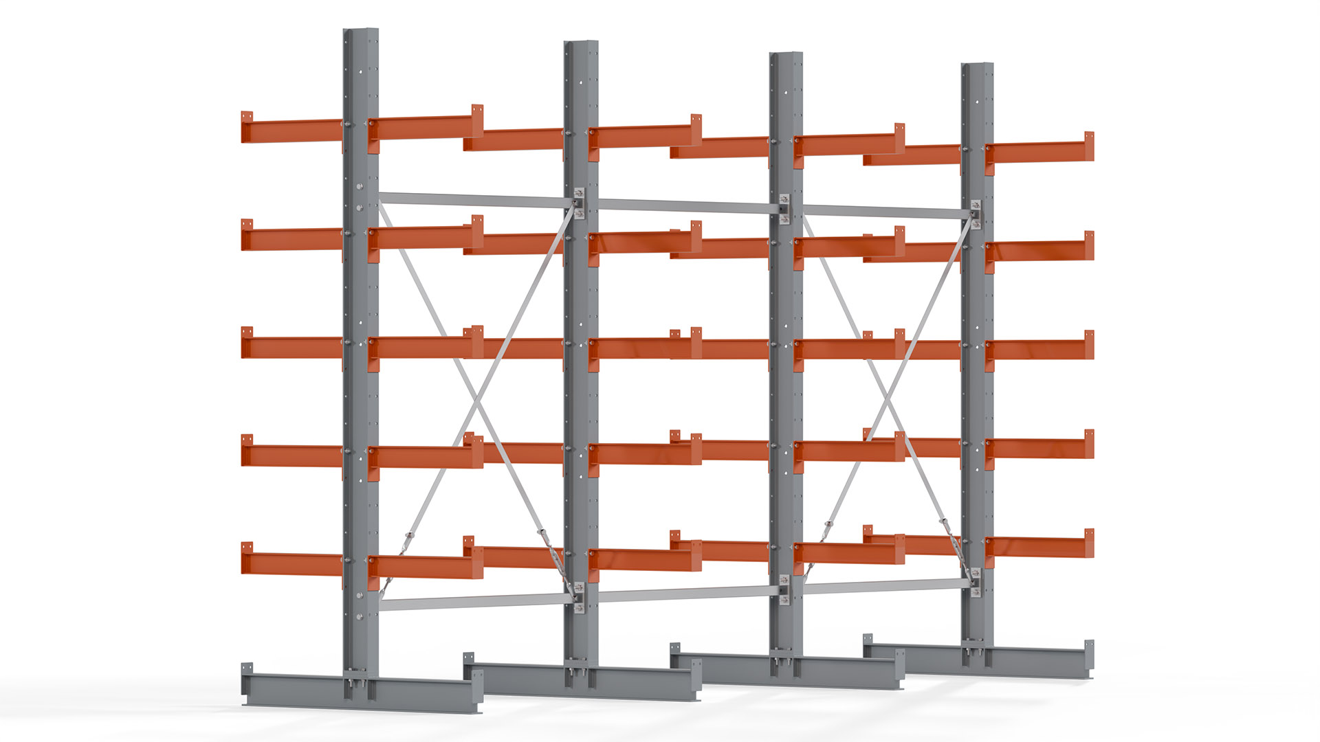 Kragarmregal KARL basic - lackiert - Breite: 384 cm - Höhe: 250 cm - Tiefe: 50 cm - Traglast je Kragarm: 870 kg - beidseitig