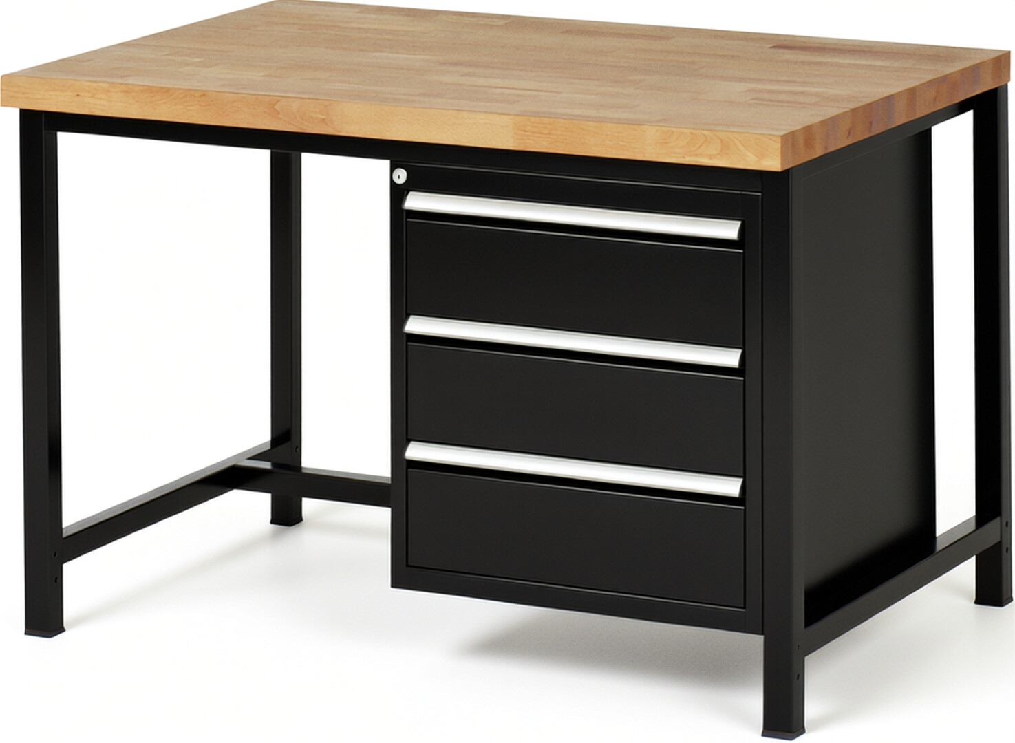 RAU Werkbank schwarz - Breite 125 cm - Tiefe 90 cm - Höhe 84 cm - Buche-Massiv Arbeitsplatte 40 mm