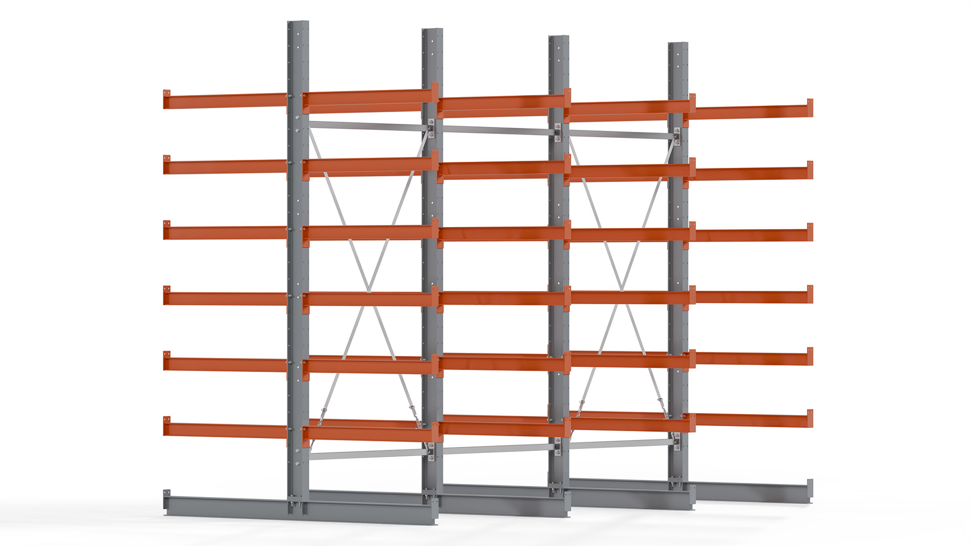 Kragarmregal KARL basic - lackiert - Breite: 384 cm - Höhe: 300 cm - Tiefe: 100 cm - Traglast je Kragarm: 450 kg - beidseitig