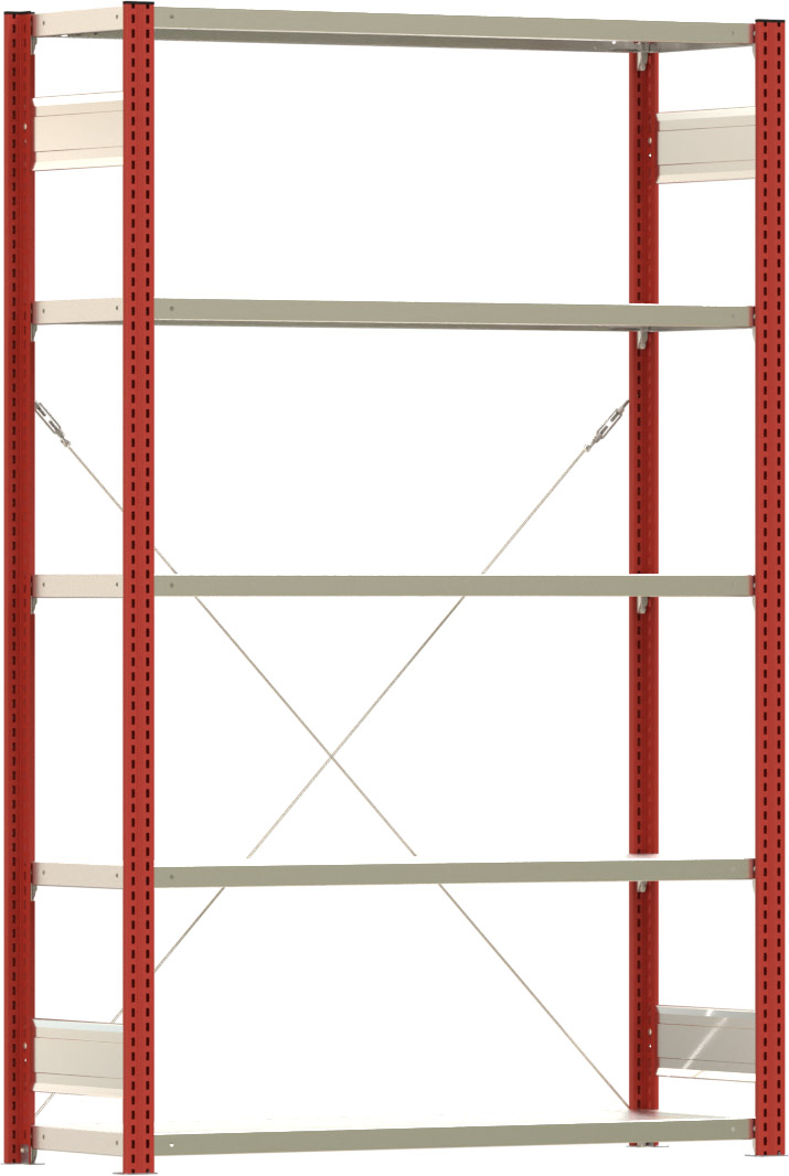 Fachbodenregal BERT - Breite: 128,5 cm - Tiefe: 40 cm - Höhe: 200 cm - 5 Böden - Grundregal