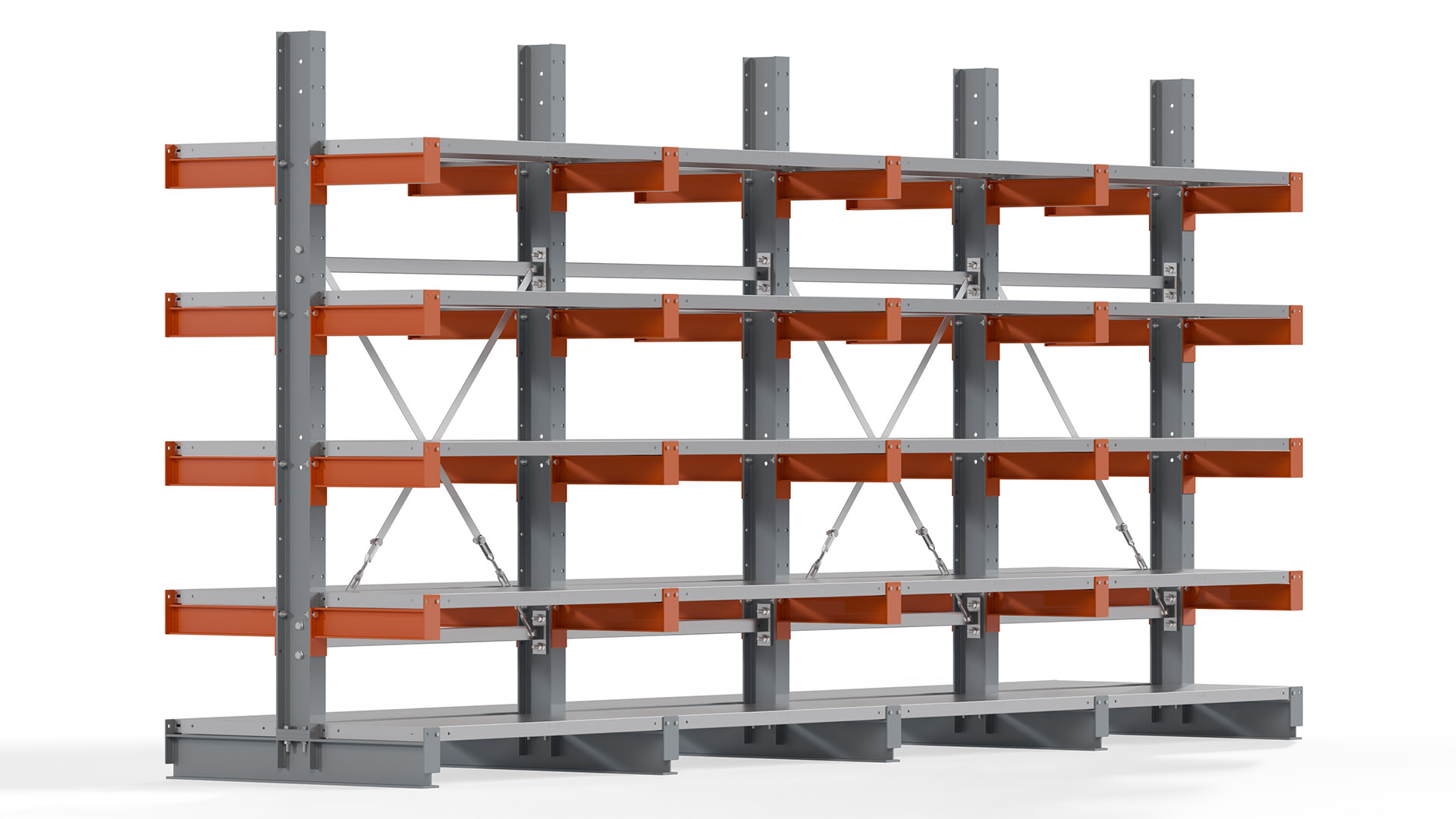 Kragarmregal KARL basic - lackiert - Breite: 400 cm - Höhe: 200 cm - Tiefe: 40 cm - Traglast je Kragarm: 1100 kg - beidseitig